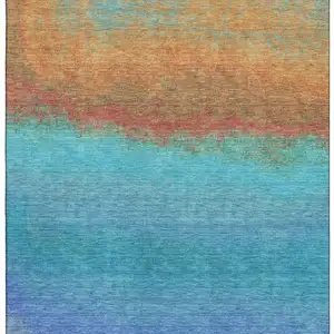 Photo of Aqua Orange And Copper Ombre Washable Area Rug With UV Protection