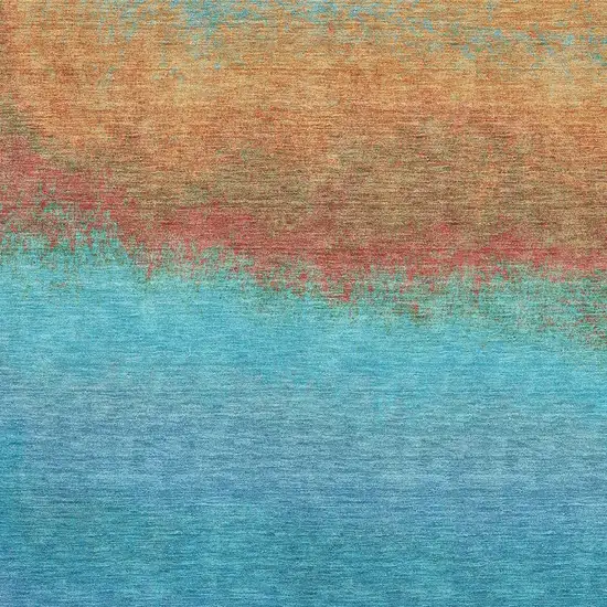 Aqua Orange And Copper Ombre Washable Area Rug With UV Protection Photo 3