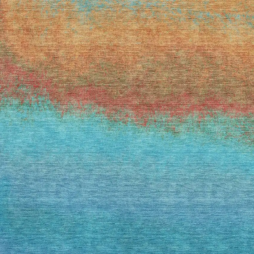 Aqua Orange And Copper Ombre Washable Area Rug With UV Protection Photo 3