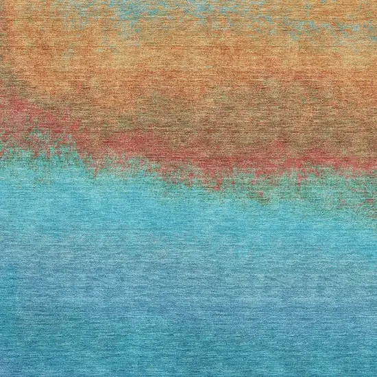 Aqua Orange And Copper Ombre Washable Area Rug With UV Protection Photo 3