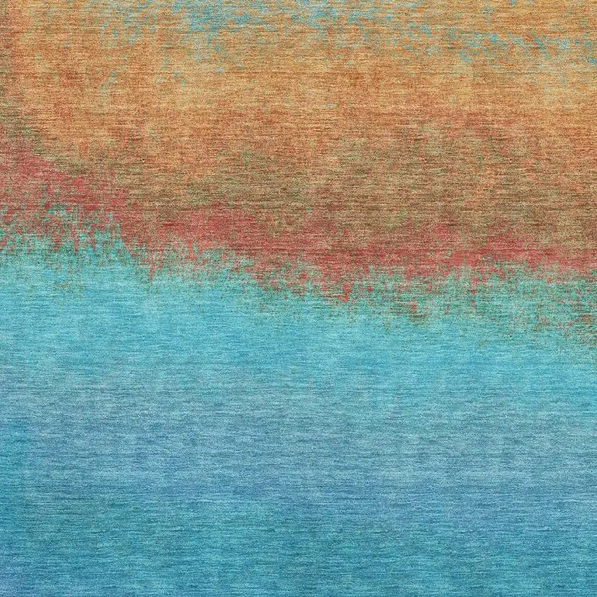 Aqua Orange And Copper Ombre Washable Area Rug With UV Protection Photo 3