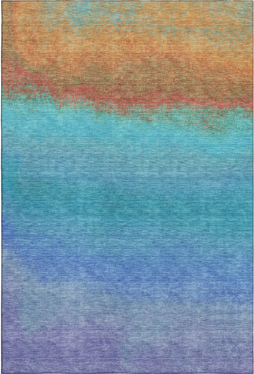 Aqua Orange And Copper Ombre Washable Area Rug With UV Protection Photo 1