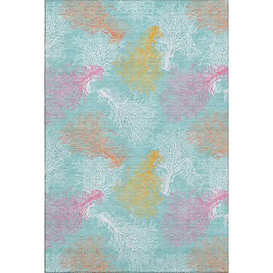 Aqua Orange And Pink Geometric Washable Area Rug With UV Protection Photo 2