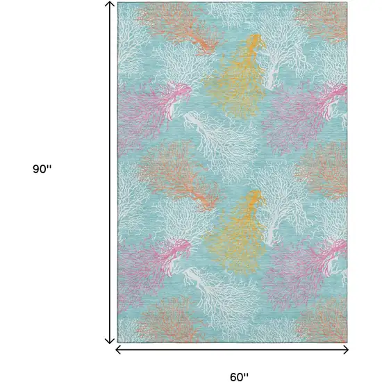 Aqua Orange And Pink Geometric Washable Area Rug With UV Protection Photo 3