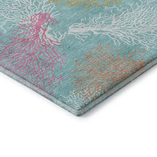 Aqua Orange And Pink Geometric Washable Area Rug With UV Protection Photo 7