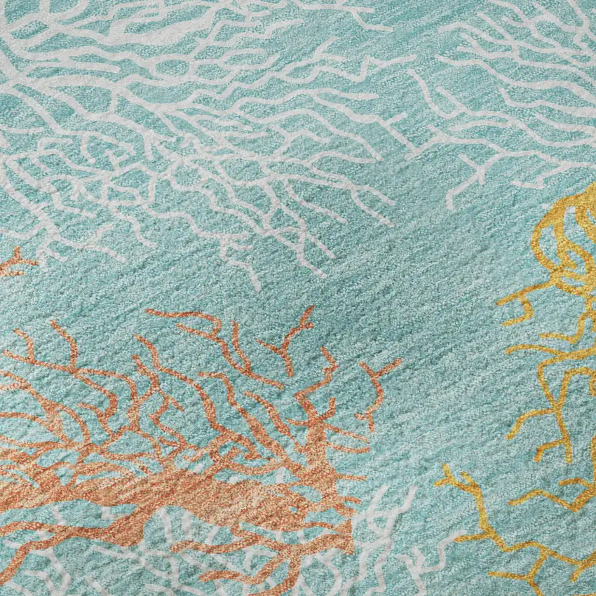 Aqua Orange And Pink Geometric Washable Area Rug With UV Protection Photo 9