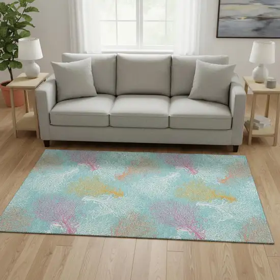 Aqua Orange And Pink Geometric Washable Area Rug With UV Protection Photo 1