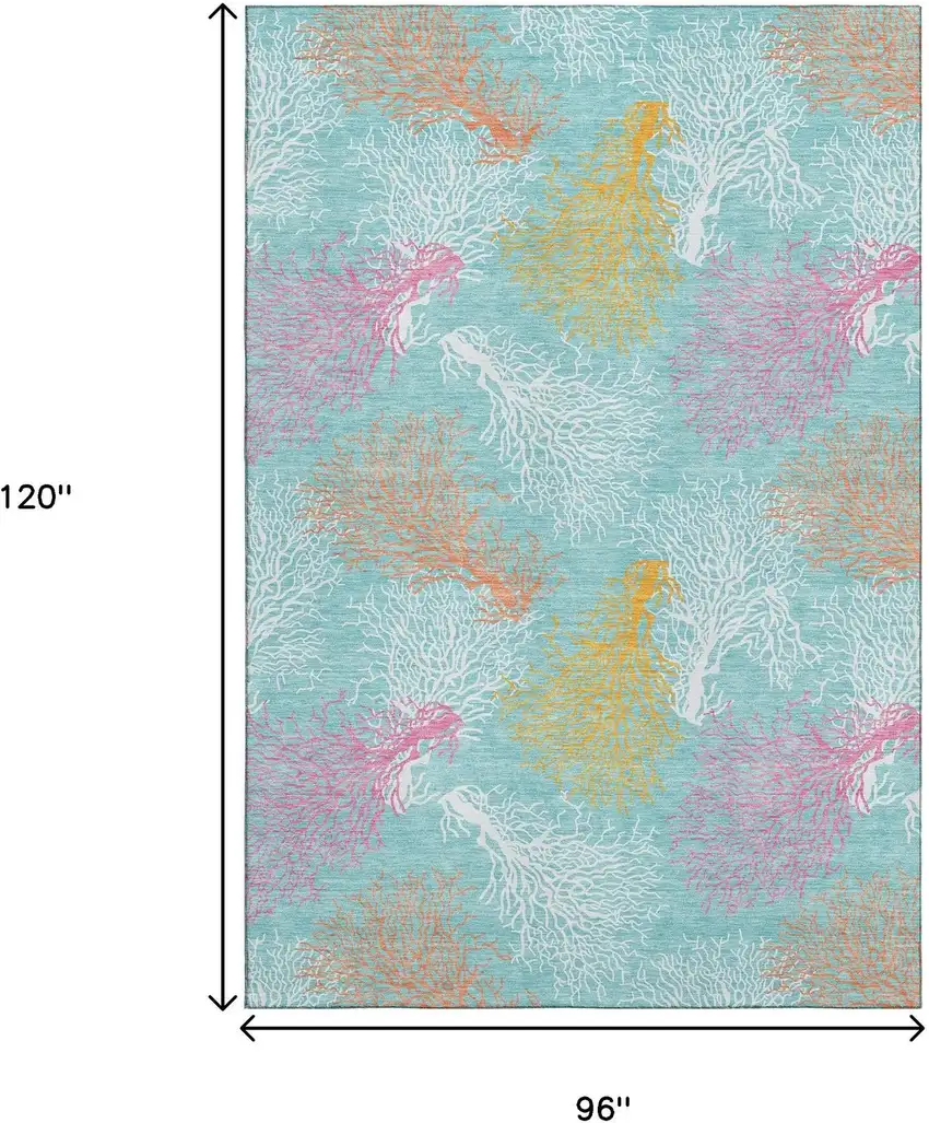Aqua Orange And Pink Geometric Washable Area Rug With UV Protection Photo 3