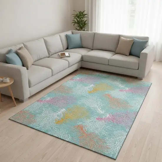 Aqua Orange And Pink Geometric Washable Area Rug With UV Protection Photo 1