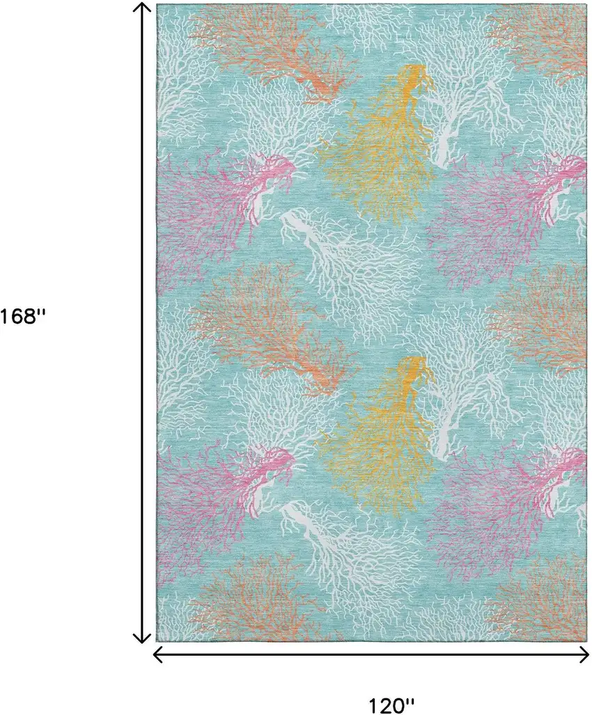 Aqua Orange And Pink Geometric Washable Area Rug With UV Protection Photo 3