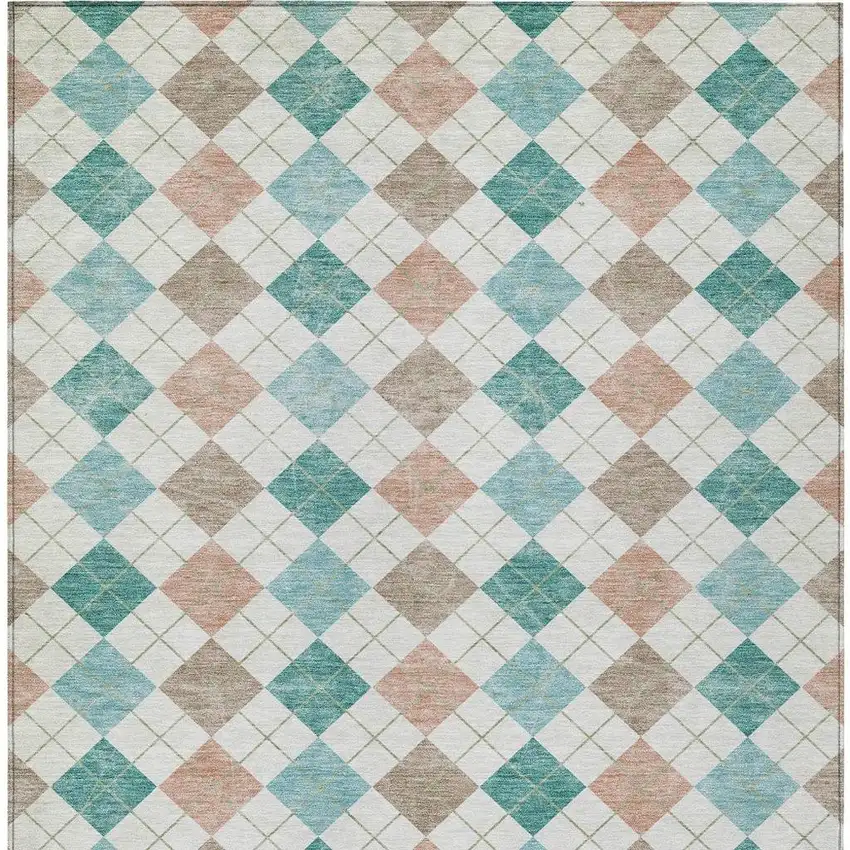 Aqua Peach And Ivory Geometric Washable Indoor Outdoor Area Rug Photo 4