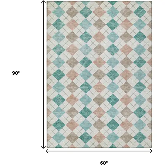 Aqua Peach And Ivory Geometric Washable Indoor Outdoor Area Rug Photo 3