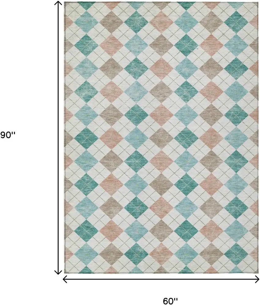 Aqua Peach And Ivory Geometric Washable Indoor Outdoor Area Rug Photo 3