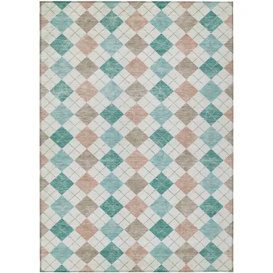 Aqua Peach And Ivory Geometric Washable Indoor Outdoor Area Rug Photo 2
