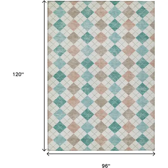 Aqua Peach And Ivory Geometric Washable Indoor Outdoor Area Rug Photo 3