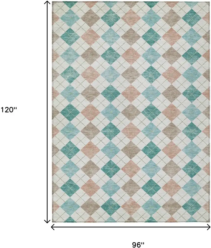 Aqua Peach And Ivory Geometric Washable Indoor Outdoor Area Rug Photo 3
