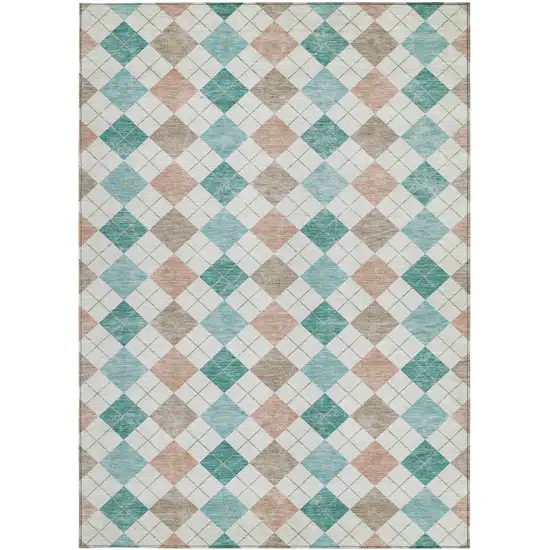Aqua Peach And Ivory Geometric Washable Indoor Outdoor Area Rug Photo 5