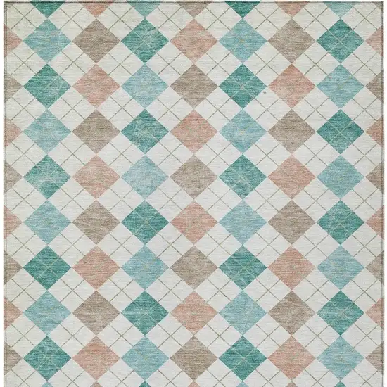 Aqua Peach And Ivory Geometric Washable Indoor Outdoor Area Rug Photo 4