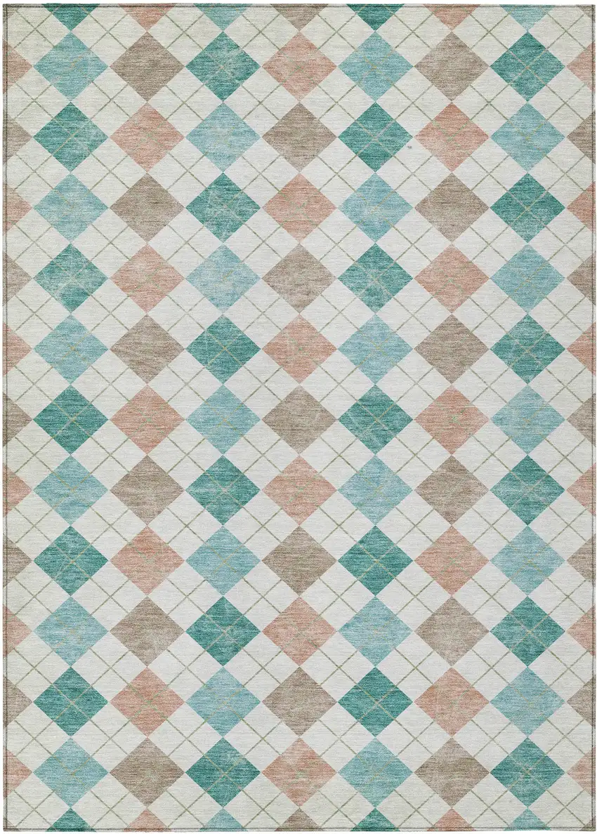 Aqua Peach And Ivory Geometric Washable Indoor Outdoor Area Rug Photo 2