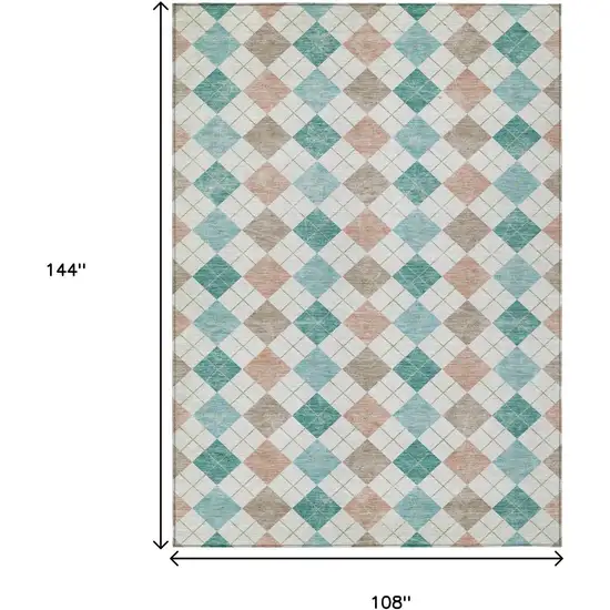 Aqua Peach And Ivory Geometric Washable Indoor Outdoor Area Rug Photo 3
