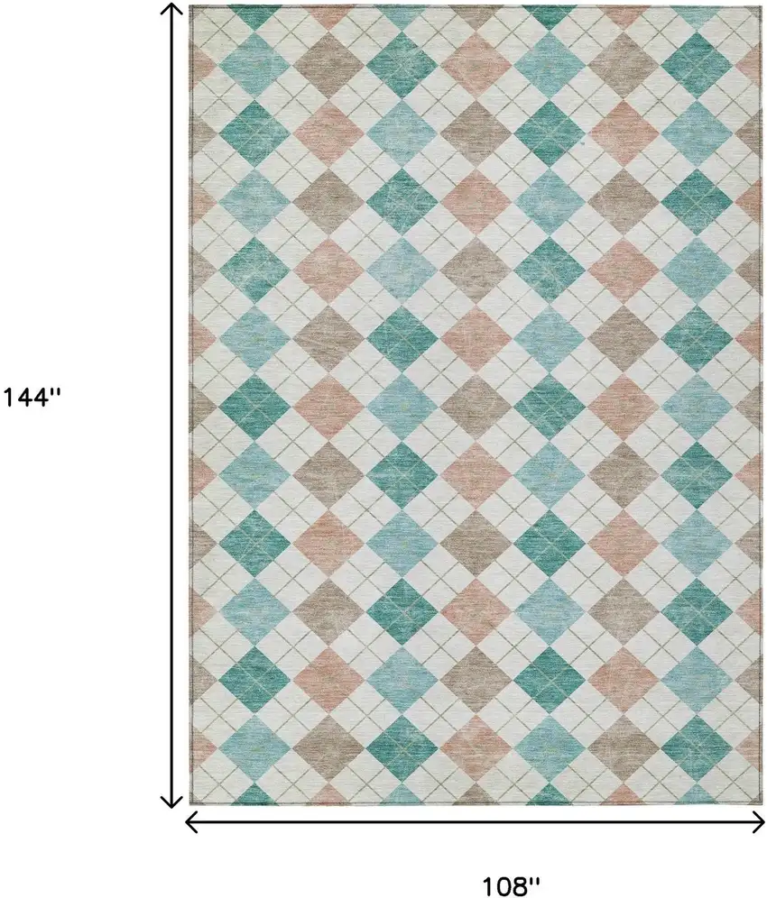 Aqua Peach And Ivory Geometric Washable Indoor Outdoor Area Rug Photo 3