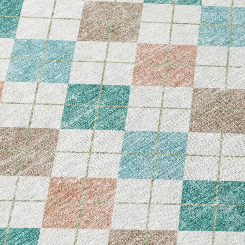Aqua Peach And Ivory Geometric Washable Indoor Outdoor Area Rug Photo 7