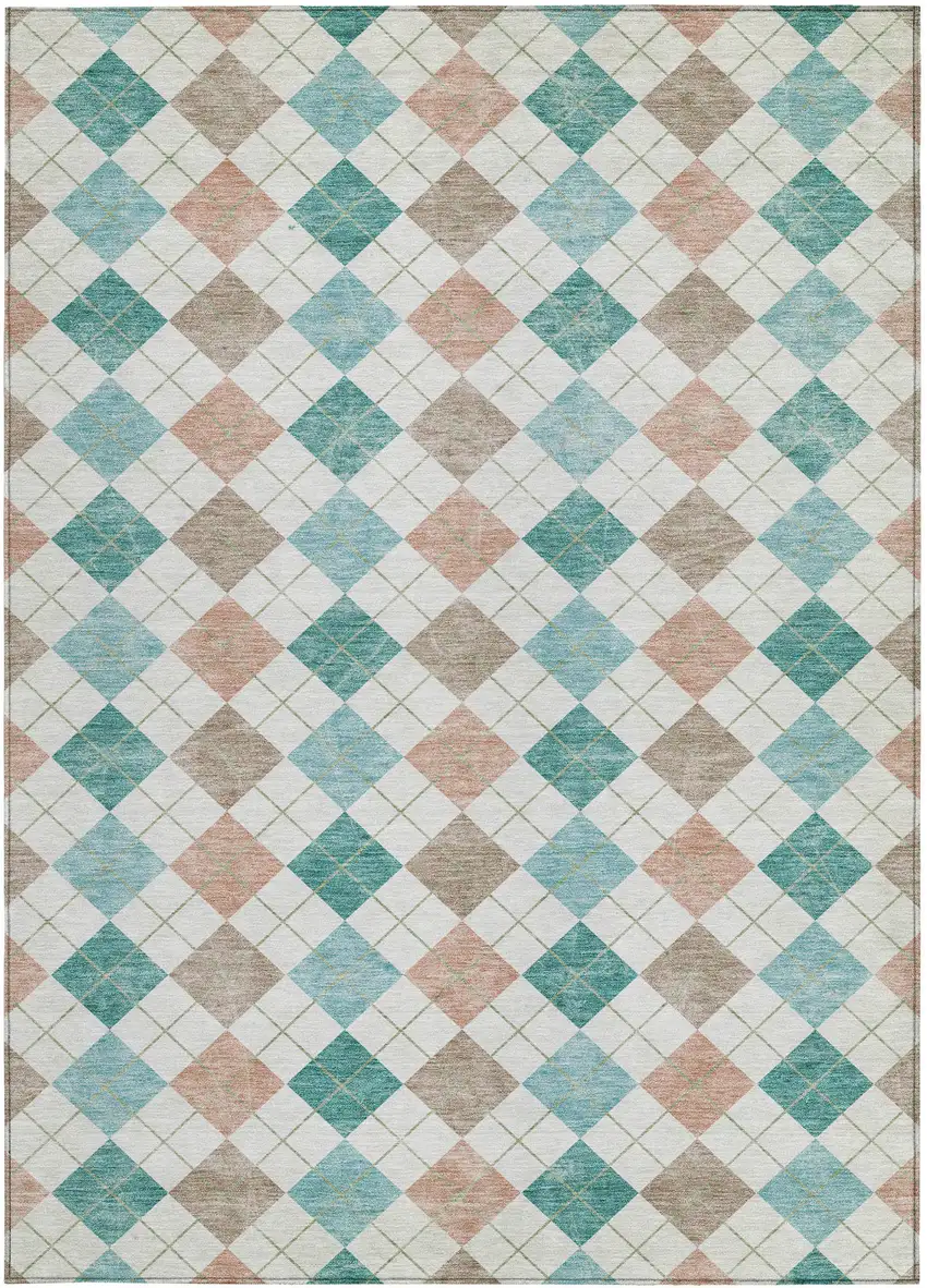 Aqua Peach And Ivory Geometric Washable Indoor Outdoor Area Rug Photo 5
