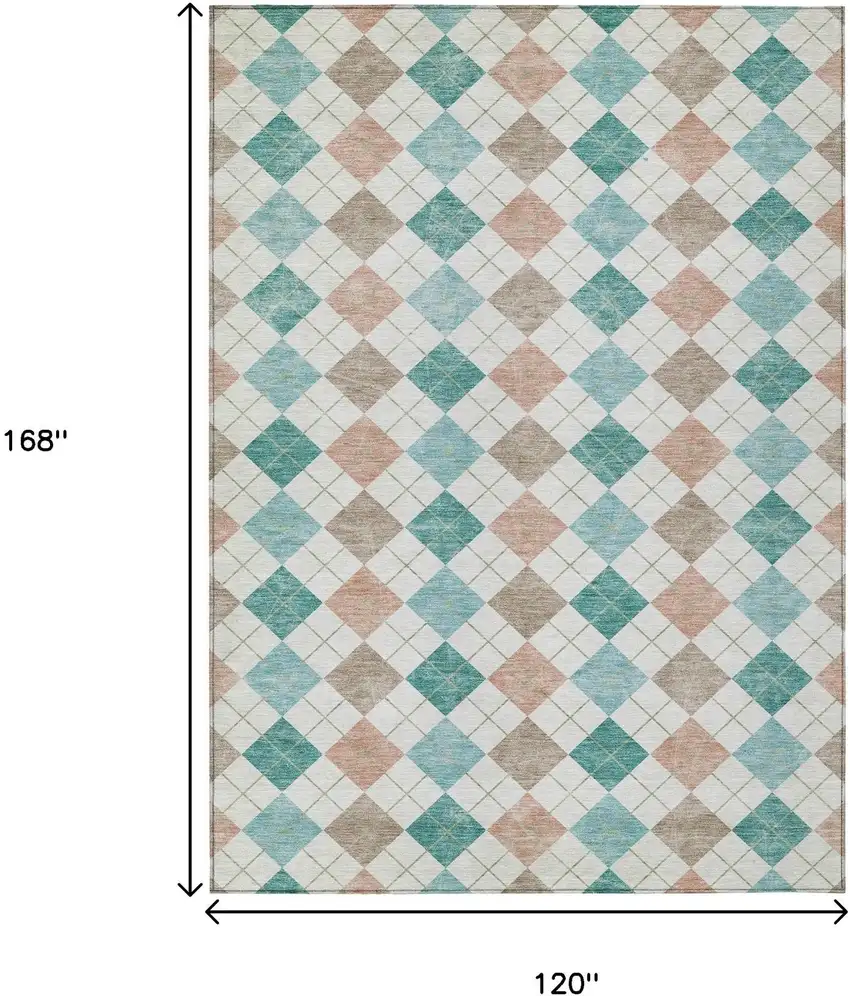 Aqua Peach And Ivory Geometric Washable Indoor Outdoor Area Rug Photo 3