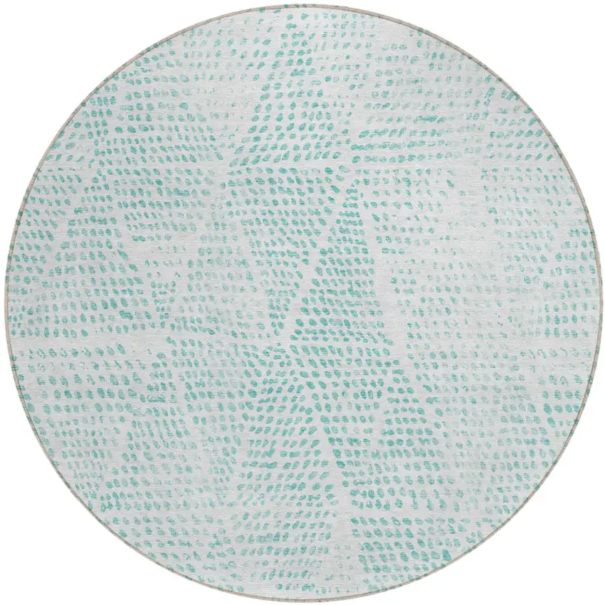 Aqua Round Geometric Washable Non Skid Indoor Outdoor Area Rug Photo 2
