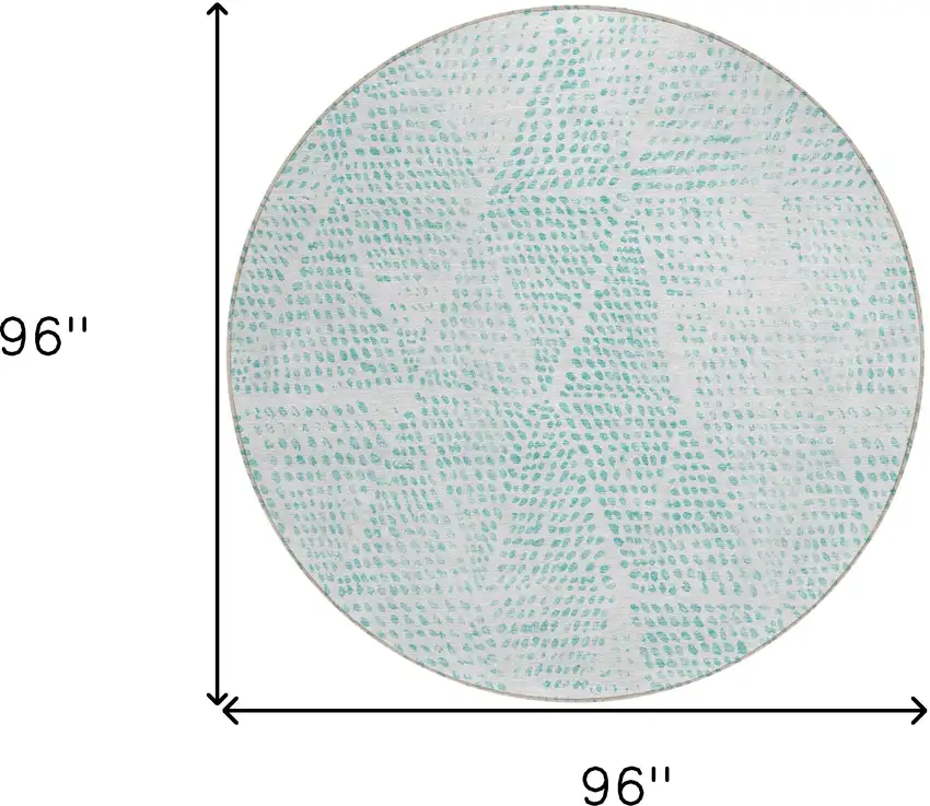 8' Aqua And Ivory Round Geometric Washable Indoor Outdoor Area Rug Photo 3