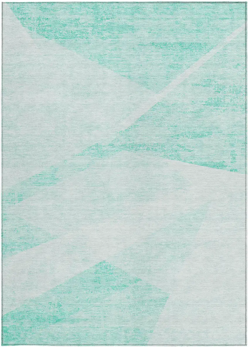 Aqua Sky Blue And Ivory Abstract Washable Indoor Outdoor Area Rug Photo 5