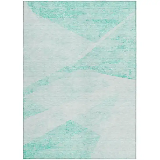 Aqua Sky Blue And Ivory Abstract Washable Indoor Outdoor Area Rug Photo 5