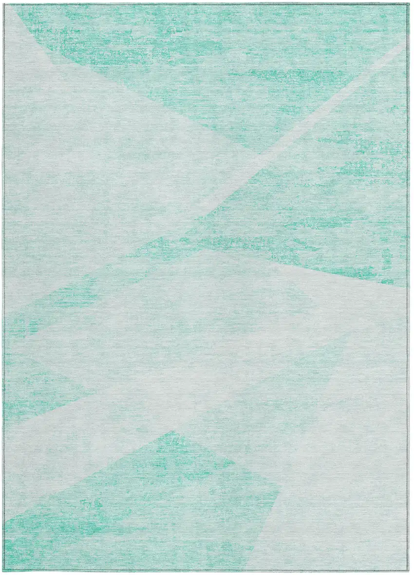Aqua Sky Blue And Ivory Abstract Washable Indoor Outdoor Area Rug Photo 5
