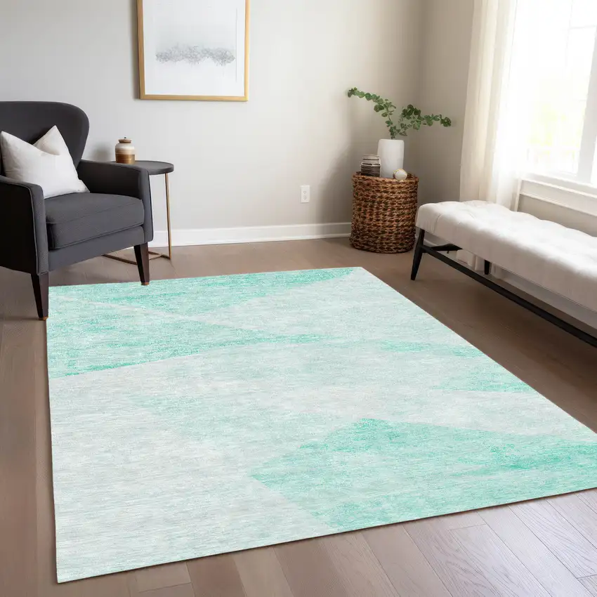 Aqua Sky Blue And Ivory Abstract Washable Indoor Outdoor Area Rug Photo 8