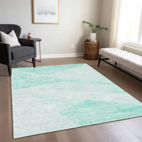 Aqua Sky Blue And Ivory Abstract Washable Indoor Outdoor Area Rug Photo 8
