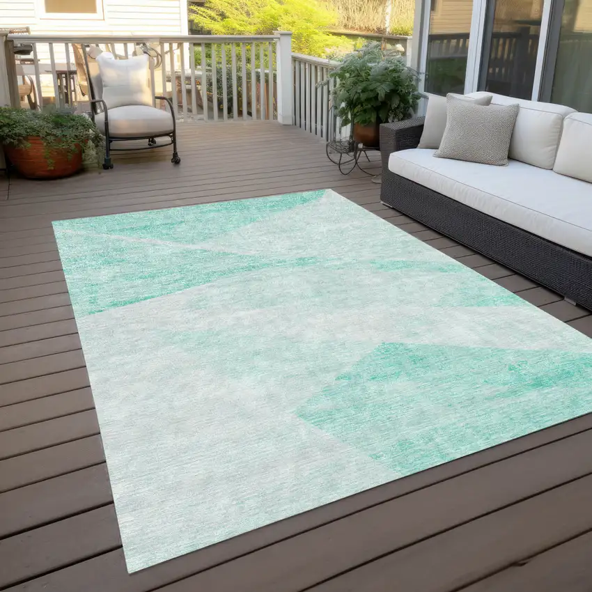Aqua Sky Blue And Ivory Abstract Washable Indoor Outdoor Area Rug Photo 9