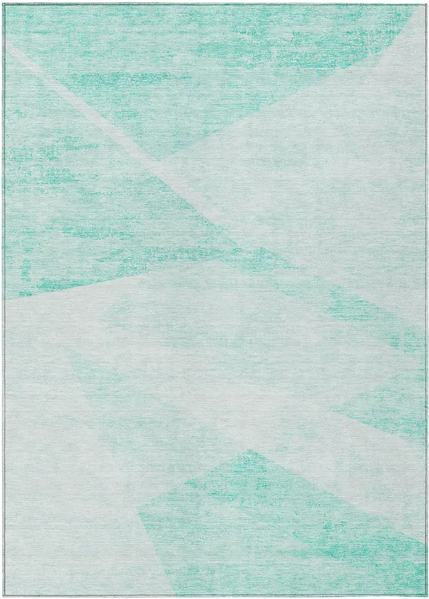 Aqua Sky Blue And Ivory Abstract Washable Indoor Outdoor Area Rug Photo 2