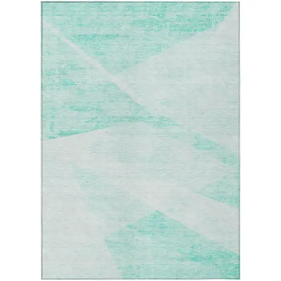Aqua Sky Blue And Ivory Abstract Washable Indoor Outdoor Area Rug Photo 2
