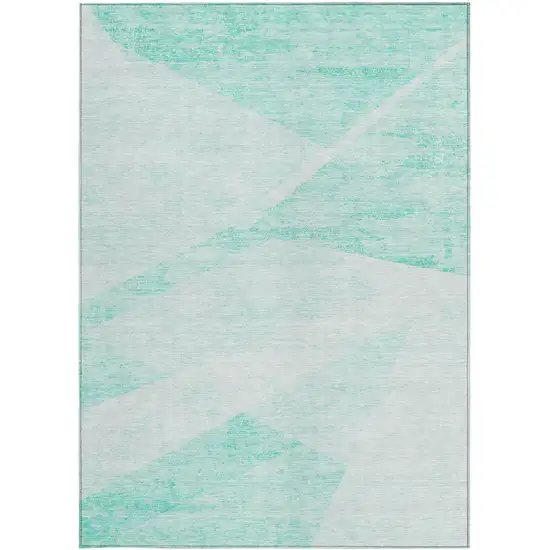 Aqua Sky Blue And Ivory Abstract Washable Indoor Outdoor Area Rug Photo 5