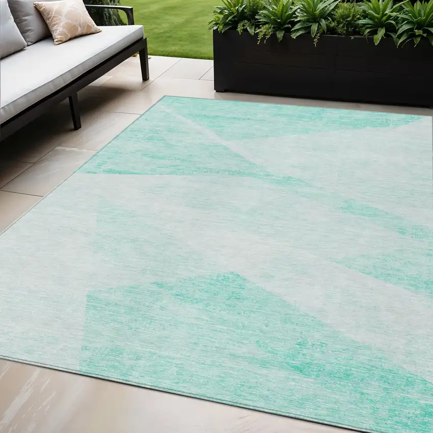 Aqua Sky Blue And Ivory Abstract Washable Indoor Outdoor Area Rug Photo 1