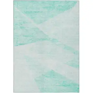 Photo of Aqua Sky Blue And Ivory Abstract Washable Indoor Outdoor Area Rug