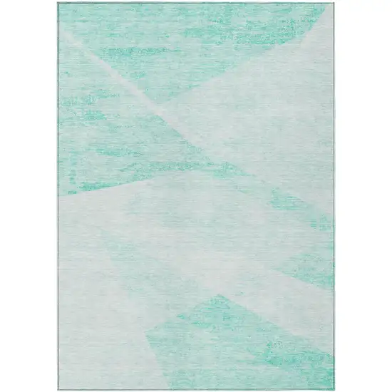 Aqua Sky Blue And Ivory Abstract Washable Indoor Outdoor Area Rug Photo 1