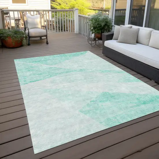 Aqua Sky Blue And Ivory Abstract Washable Indoor Outdoor Area Rug Photo 9