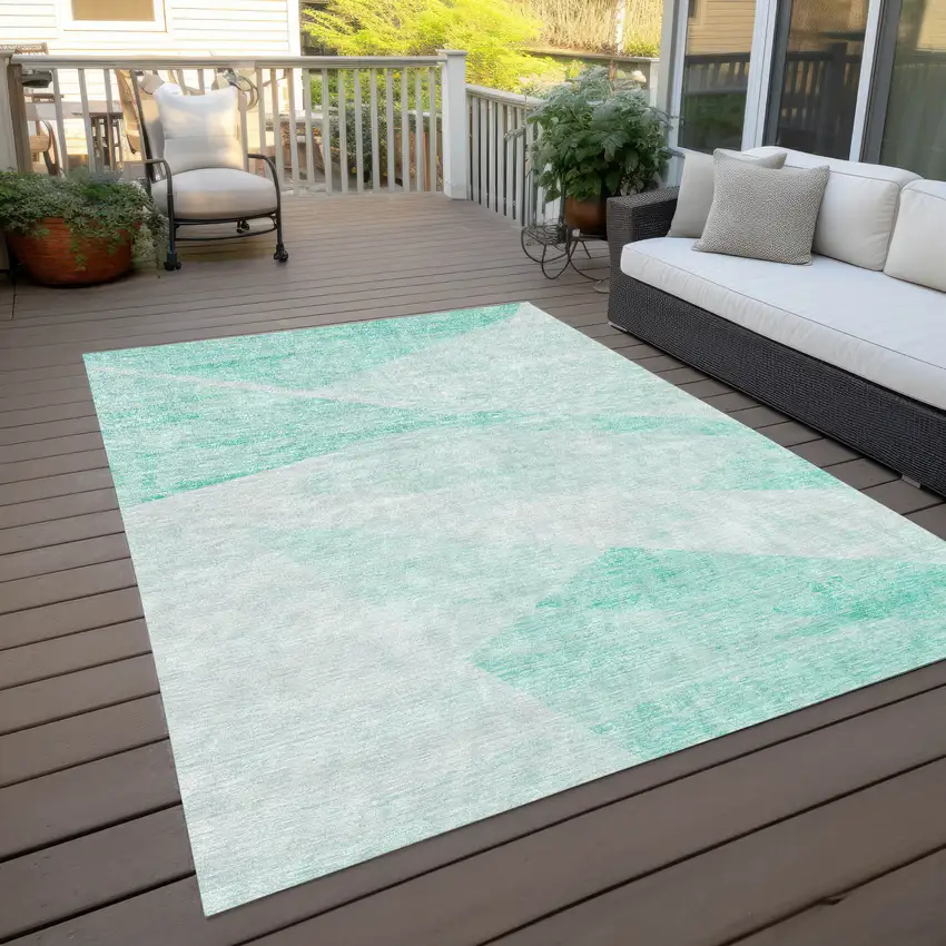 Aqua Sky Blue And Ivory Abstract Washable Indoor Outdoor Area Rug Photo 9