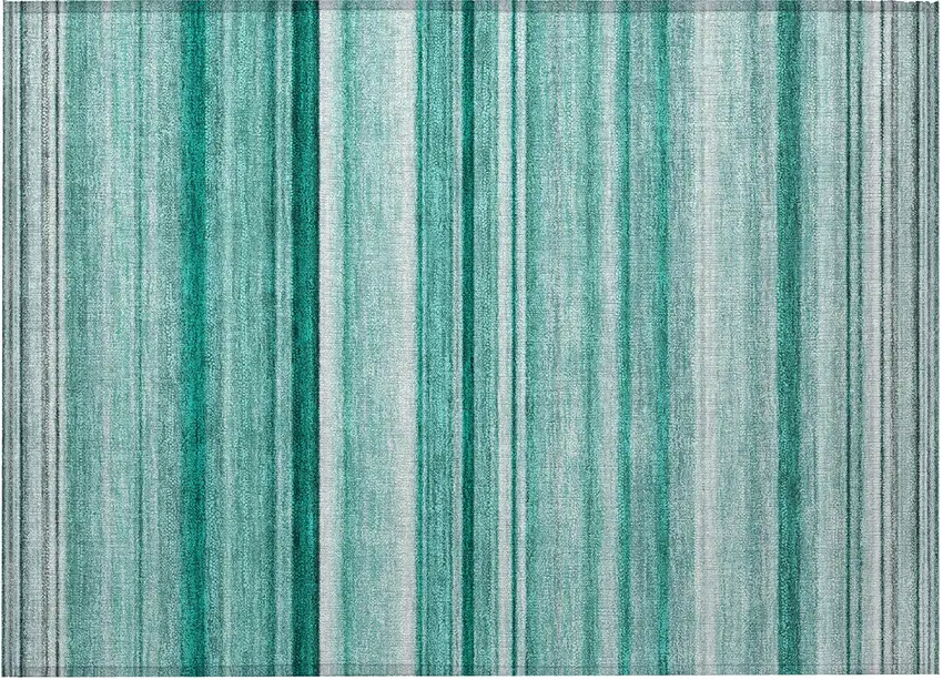 Aqua Striped Washable Non Skid Indoor Outdoor Area Rug Photo 2