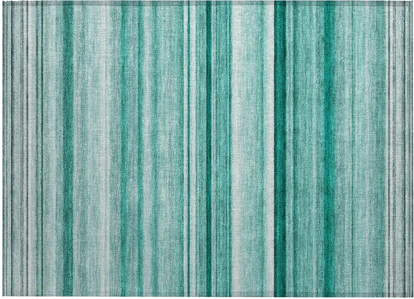 Aqua Striped Washable Indoor Outdoor Area Rug Photo 2