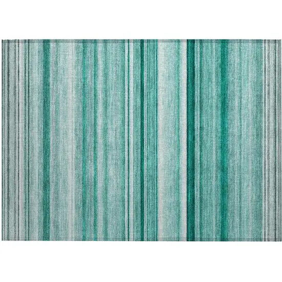Aqua Striped Washable Indoor Outdoor Area Rug Photo 2