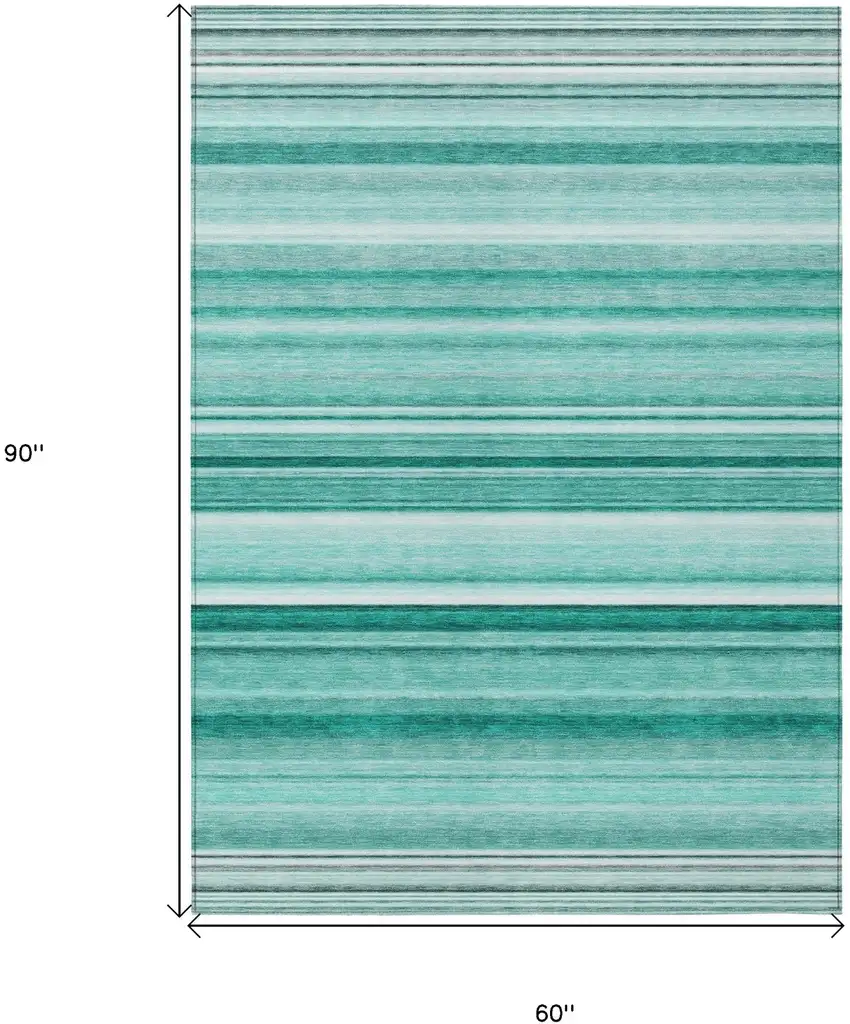 Aqua Striped Washable Indoor Outdoor Area Rug Photo 3