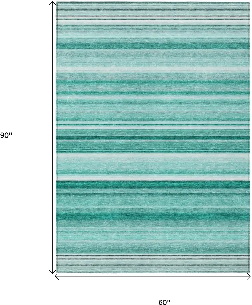 Aqua Striped Washable Indoor Outdoor Area Rug Photo 3