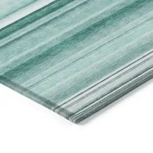 Photo of Aqua Striped Washable Non Skid Indoor Outdoor Area Rug